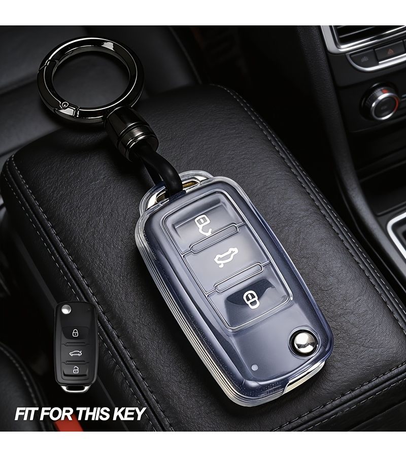 Transparent Keyless Car Key Case With Carbon Fiber Cord Lock Compatible With VW Golf Jetta Passat Tiguan Polo Lavida Skoda Octavia - Image 5