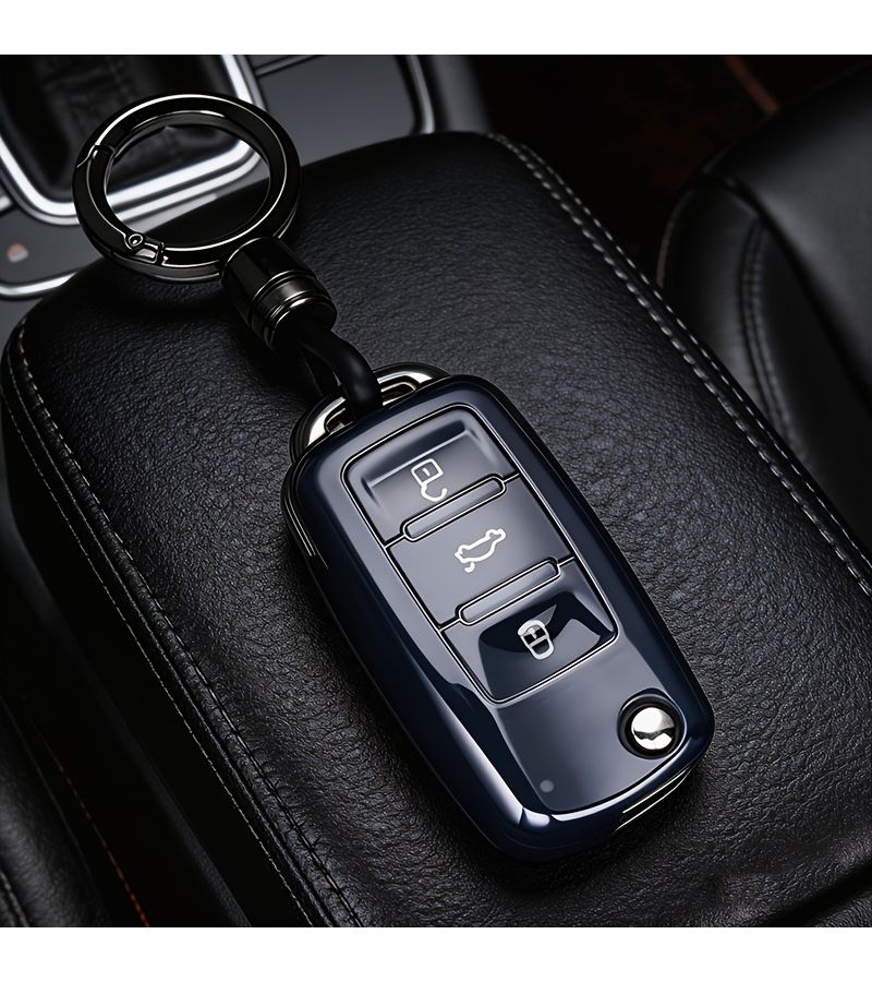 Transparent Keyless Car Key Case With Carbon Fiber Cord Lock Compatible With VW Golf Jetta Passat Tiguan Polo Lavida Skoda Octavia - Image 4