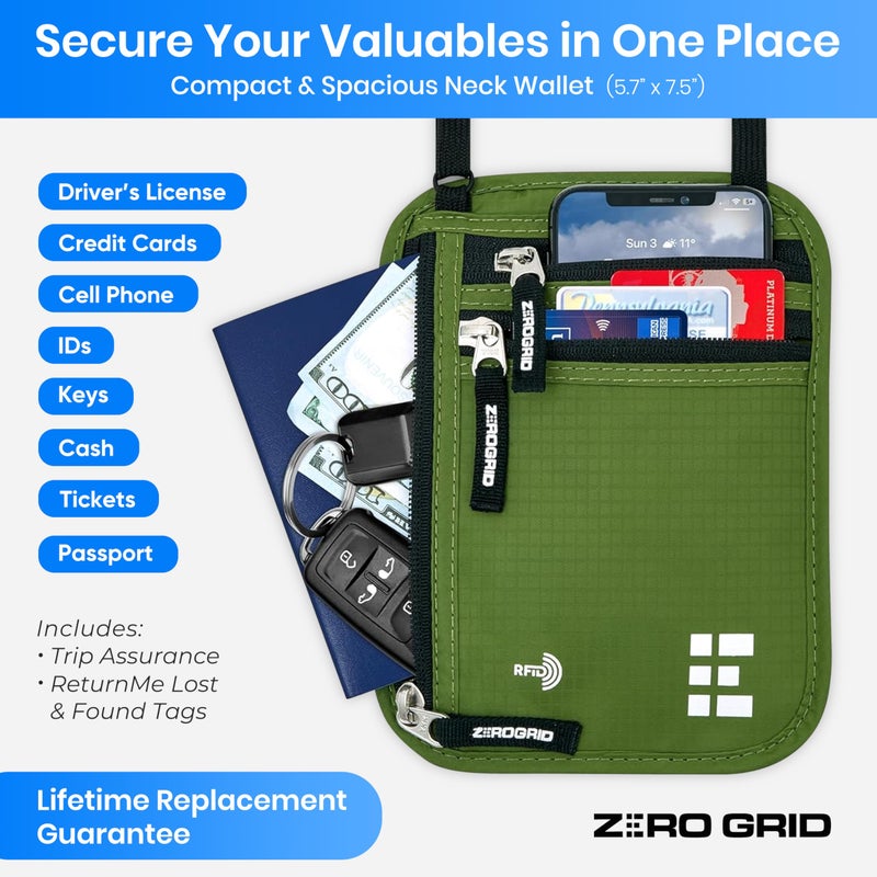 Zero Grid Travel Neck Wallet with RFID Blocking - Slim Sleak Design Easy to Concel, Travel Neck Pouch Passport Holder Keep Valuables Safe for Secure Travel, Journey with Full Peace of Mind  - Image 2