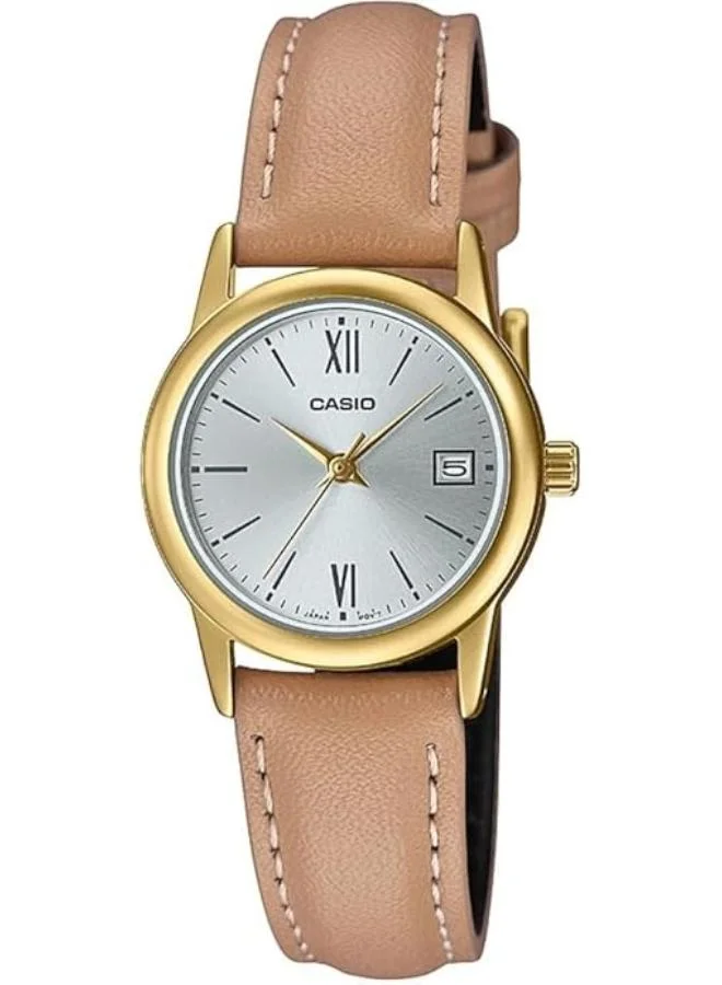 كاسيو Women's Leather Analog Watch LTP-V002GL-7B3UDF - 25 mm
