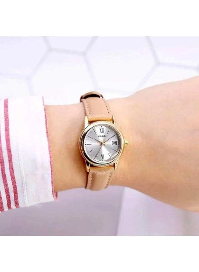 كاسيو Women's Leather Analog Watch LTP-V002GL-7B3UDF - 25 mm