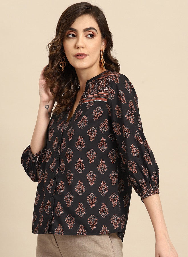 Baizee قميص كاجوال بأكمام منتفخة مجمعة من Routes by All About You مطبوع - Image 3