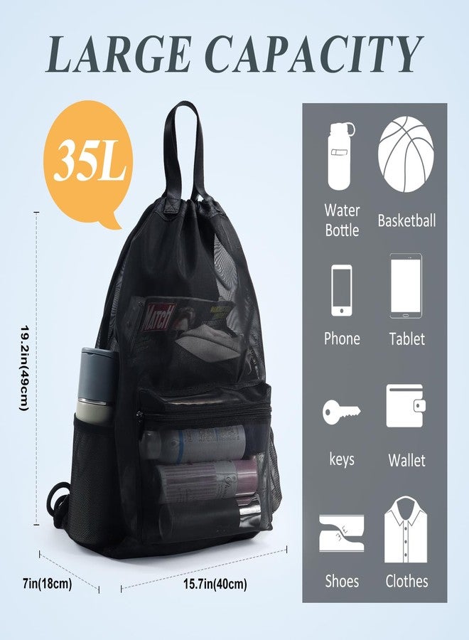 Moyad Mesh Backpack for Women Men Gym Drawstring Bags Semi-transparent Travel Casual Daypack Backpacks 35L Large Heavy-Duty Bag for Hiking Fitness Beach Sports Work, Mochilas para Hombres Mujer, Black - Image 2