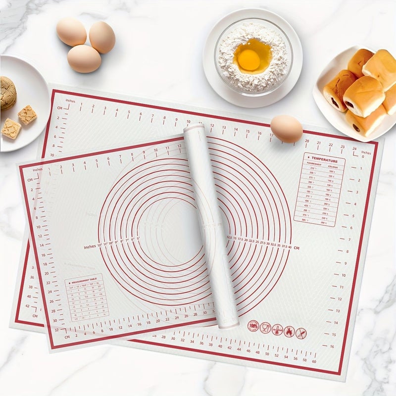 Thickened Size Baking Mat Pastry Mat Kneading Mat Durable Non Slip Non Stick Food Grade EVA Mat for Baking Rolling Dough Kneading Bread Candies And Pastry Making Kitchen Cooking Tool M+L 2pcs - Image 1
