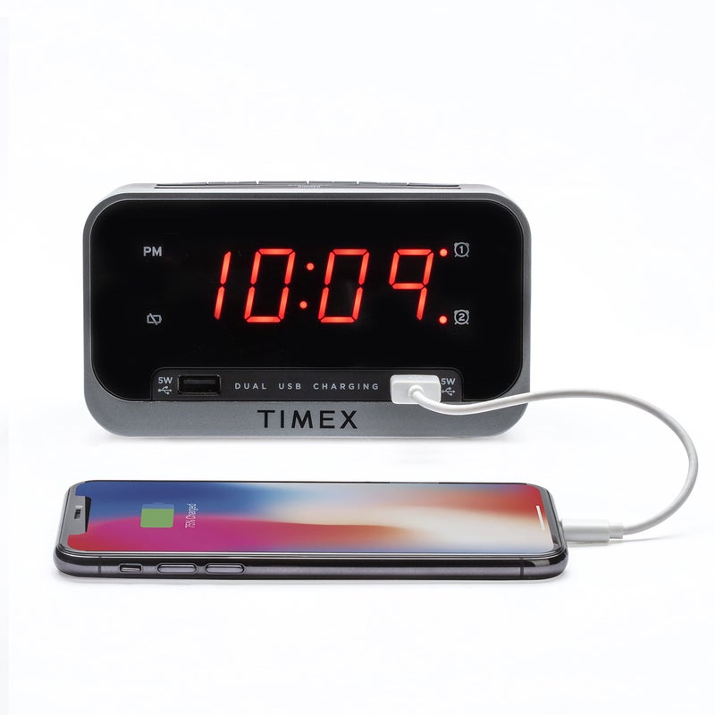 Timex Bedside Alarm Clock with Dual USB Charging Dual Alarm Nightlight Snooze bar and Battery Backup T1300