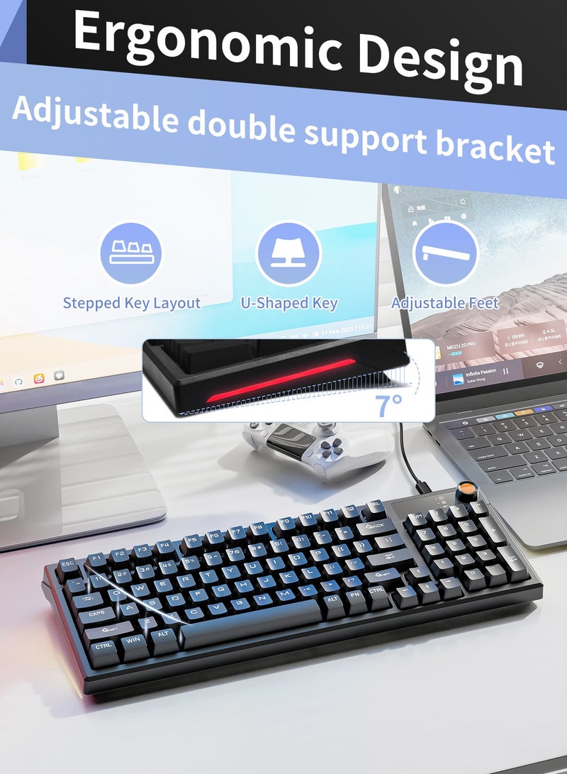 أوتشوانغ لوحة مفاتيح ميكانيكية سلكية مكونة من 95 مفتاحًا، لوحة مفاتيح ميكانيكية زرقاء خفيفة الوزن سلكية صغيرة الحجم لأجهزة الكمبيوتر الشخصية وأجهزة Mac ولوحة مفاتيح ألعاب إلكترونية محمولة - أسود - Image 5