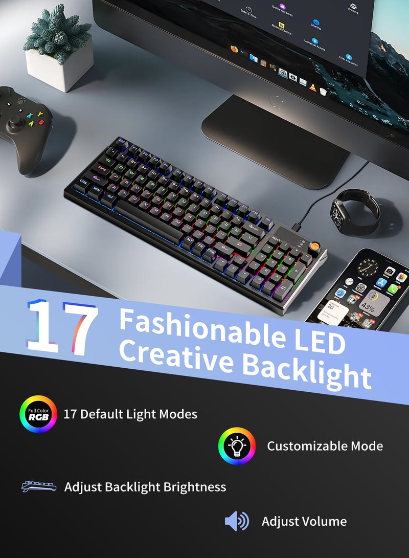 أوتشوانغ لوحة مفاتيح ميكانيكية سلكية مكونة من 95 مفتاحًا، لوحة مفاتيح ميكانيكية زرقاء خفيفة الوزن سلكية صغيرة الحجم لأجهزة الكمبيوتر الشخصية وأجهزة Mac ولوحة مفاتيح ألعاب إلكترونية محمولة - أسود - Image 4