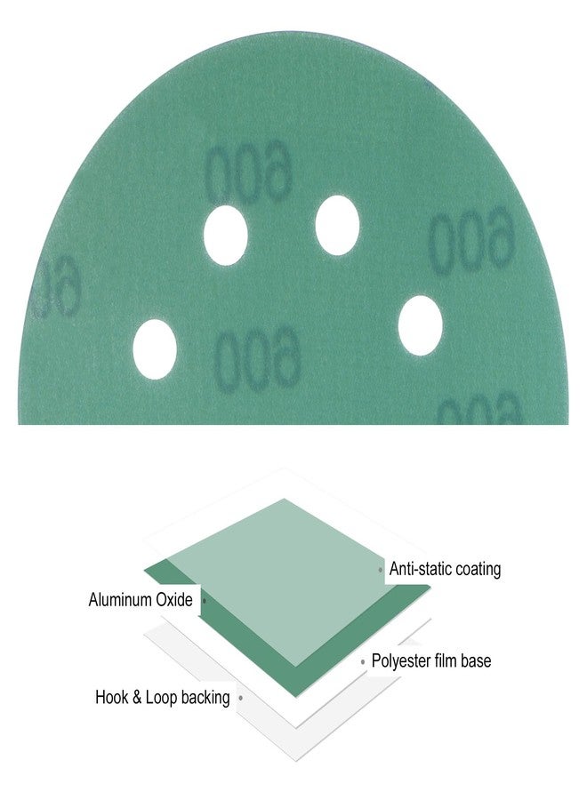 Kozelo 25pcs Green Film Sanding Discs - [5 Inch 600 Grits 8 Hole ] Round Aluminum Oxide Hook & Loop Wet Dry Sander Pads for Wood Metal Polishing Use| Zirconium Corundum Sandpaper - Image 2