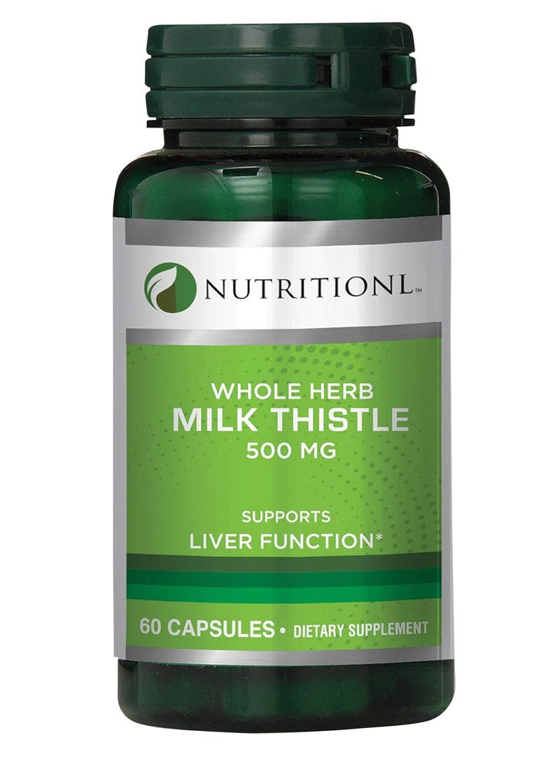 NUTRITIONL Whole Herb Milk Thistle 500 Mg Supports Liver Function Dietary Supplement 60 Capsules  - Image 1