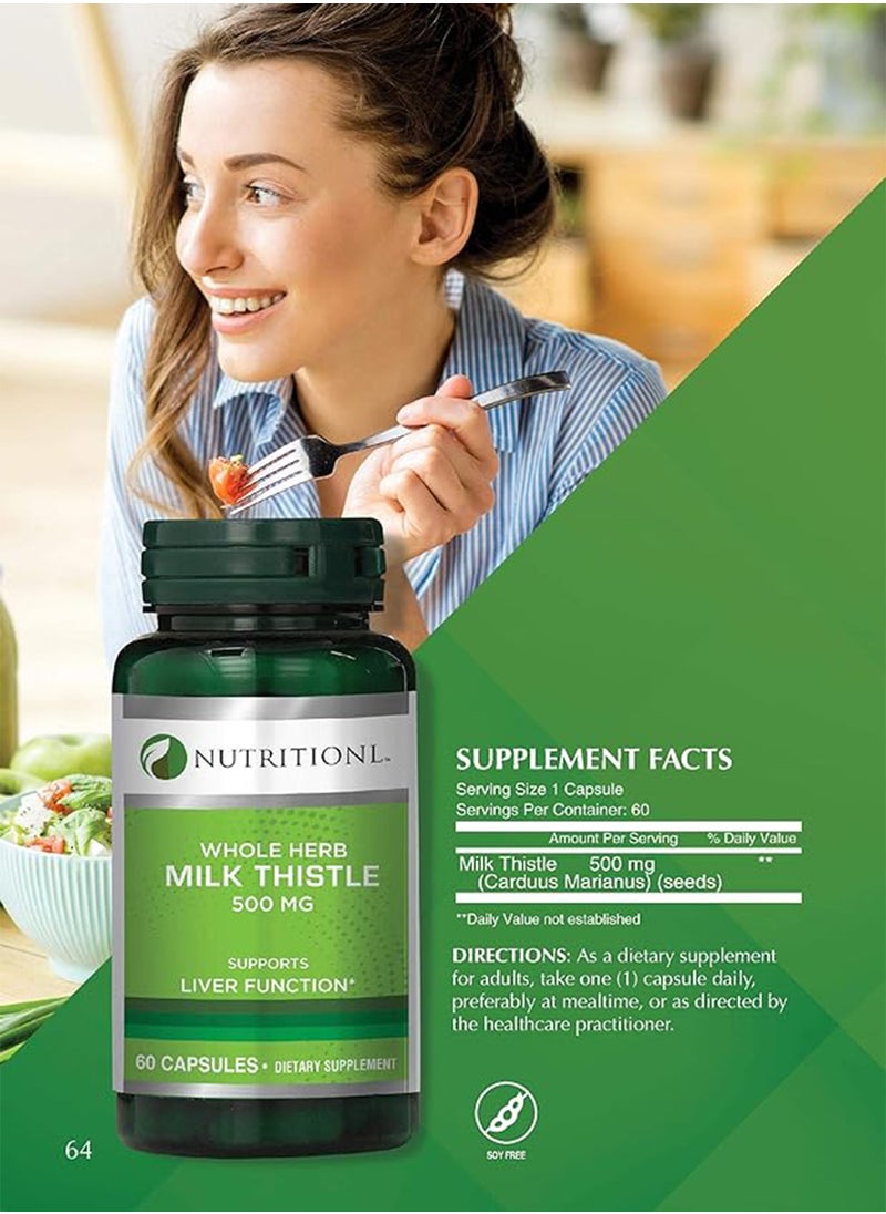 NUTRITIONL Whole Herb Milk Thistle 500 Mg Supports Liver Function Dietary Supplement 60 Capsules  - Image 3