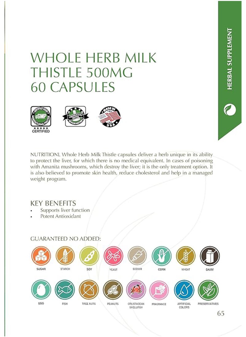 NUTRITIONL Whole Herb Milk Thistle 500 Mg Supports Liver Function Dietary Supplement 60 Capsules  - Image 4