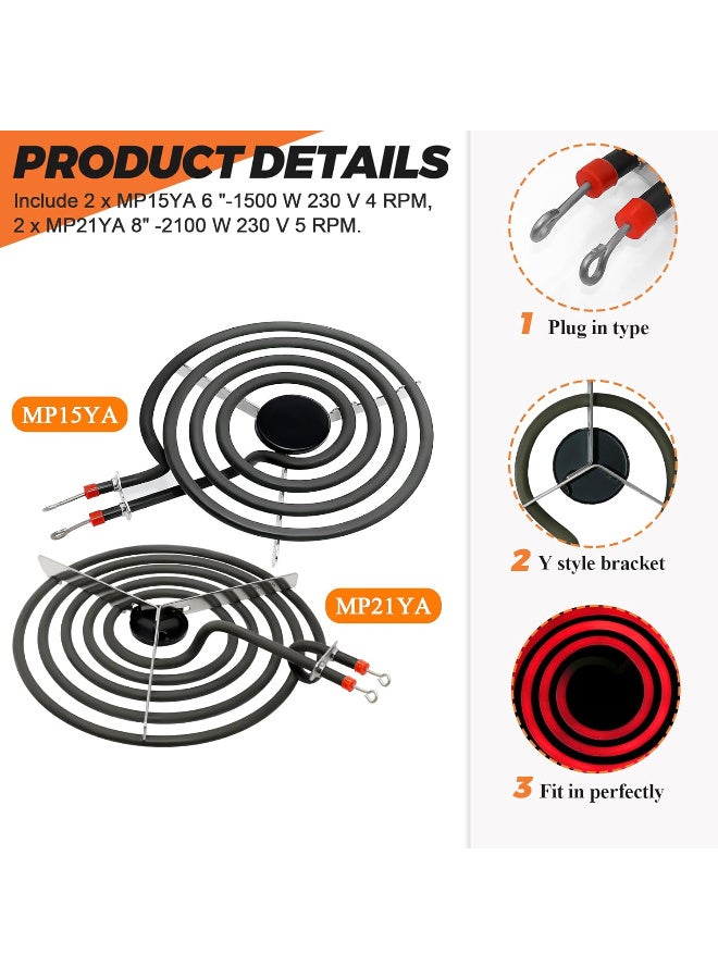 جُودِيَّة مجموعة عناصر سخان فرن كهربائي MP22YA مكونة من 4 قطع، قطع استبدال للمواقد والأفران الكهربائية، تشمل 2 قطعة MP15YA مقاس 6 بوصات و2 قطعة MP21YA مقاس 8 بوصات - Image 3