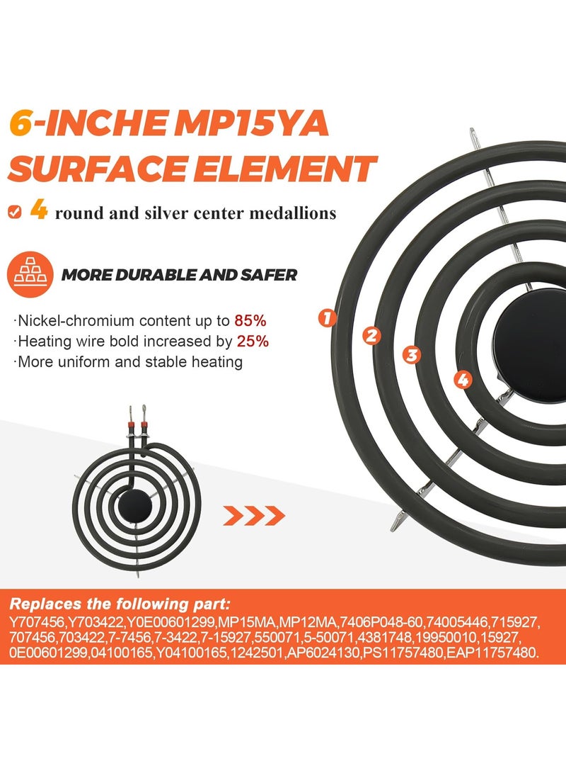 جُودِيَّة مجموعة عناصر سخان فرن كهربائي MP22YA مكونة من 4 قطع، قطع استبدال للمواقد والأفران الكهربائية، تشمل 2 قطعة MP15YA مقاس 6 بوصات و2 قطعة MP21YA مقاس 8 بوصات - Image 4