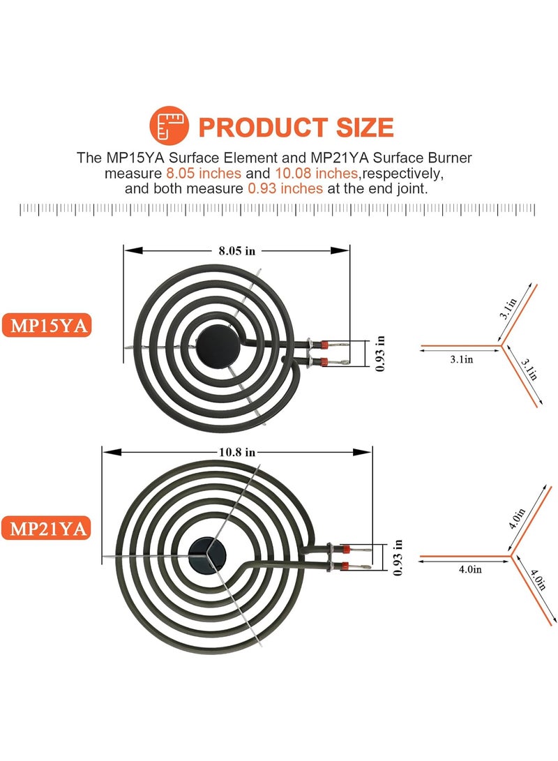 جُودِيَّة مجموعة عناصر سخان فرن كهربائي MP22YA مكونة من 4 قطع، قطع استبدال للمواقد والأفران الكهربائية، تشمل 2 قطعة MP15YA مقاس 6 بوصات و2 قطعة MP21YA مقاس 8 بوصات - Image 2
