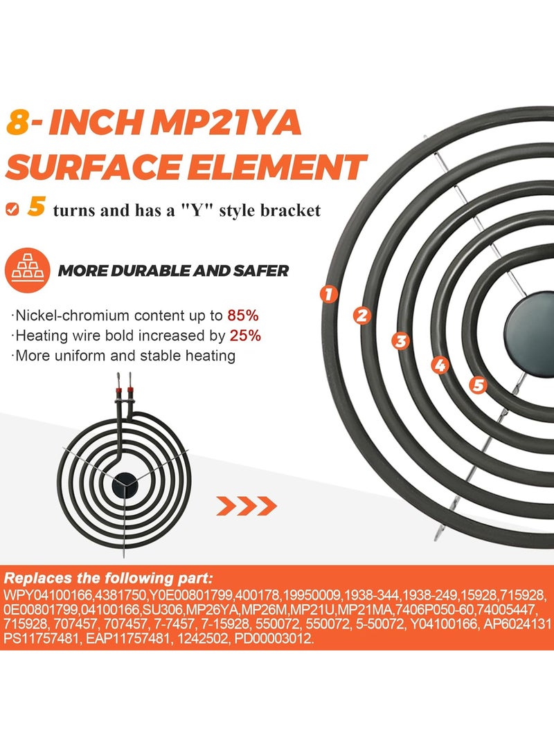 جُودِيَّة مجموعة عناصر سخان فرن كهربائي MP22YA مكونة من 4 قطع، قطع استبدال للمواقد والأفران الكهربائية، تشمل 2 قطعة MP15YA مقاس 6 بوصات و2 قطعة MP21YA مقاس 8 بوصات - Image 5