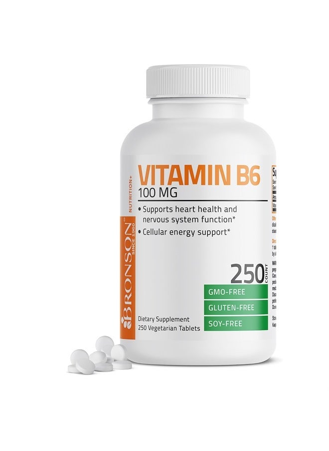 Bronson Vitamin B6 100 mg Premium Vitamin B6 Supplement – Promotes Protein Metabolism and Immune Function - 250 Tablets  - Image 1