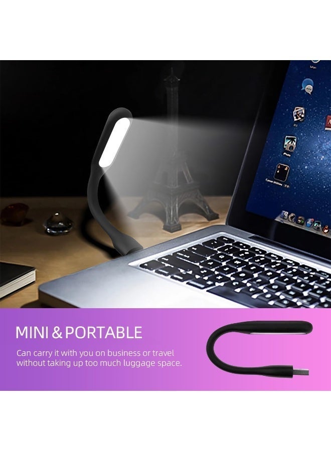 USB LED Light Lamp for Power Bank (10 PCS) Portable Eye Care Mini Night Light with Flexible Arm, USB Gooseneck Reading Lamps Book Light,Compatible for Desktop, Notebook Laptop (10-Black) - Image 2