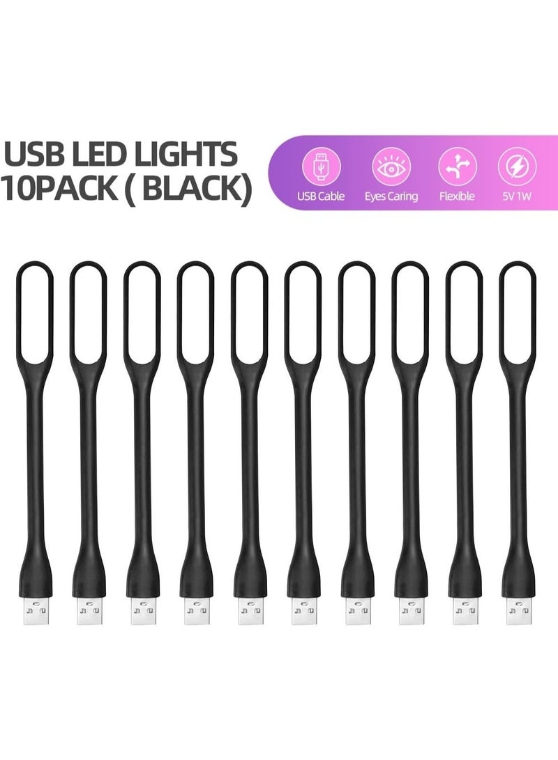 USB LED Light Lamp for Power Bank (10 PCS) Portable Eye Care Mini Night Light with Flexible Arm, USB Gooseneck Reading Lamps Book Light,Compatible for Desktop, Notebook Laptop (10-Black) - Image 5