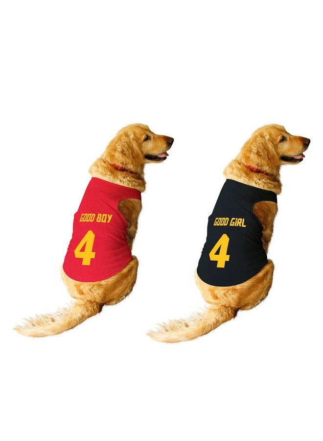 روسيبين مجموعة من 2 قميص Good Boy & Good Girl Jersey رقم 4 مطبوع عليه صورة كلب بدون أكمام ورقبة مستديرة وقميص/تي شيرت/ملابس/تي شيرت هدية كومبو للكلاب (أحمر/أسود) كبير (دي سي/ضالة، دوبيرمان وما إلى ذلك) - Image 1