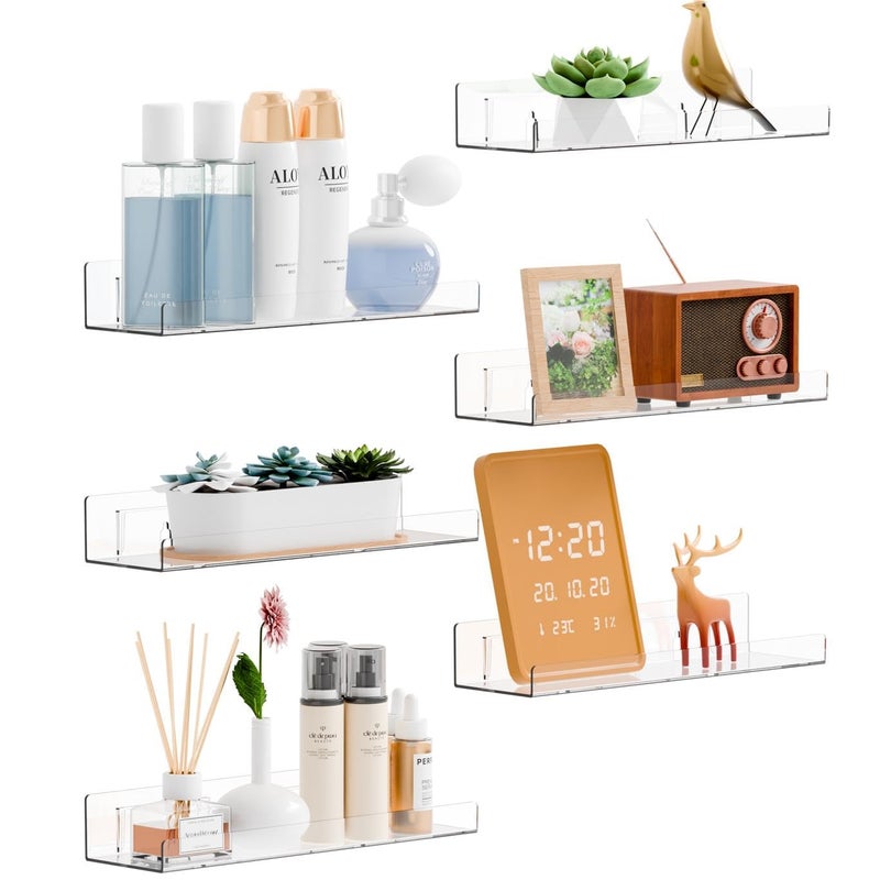 Yieach Floating Shelves with Adhesive (Clear, 15 in - 6 Pack) - Image 1