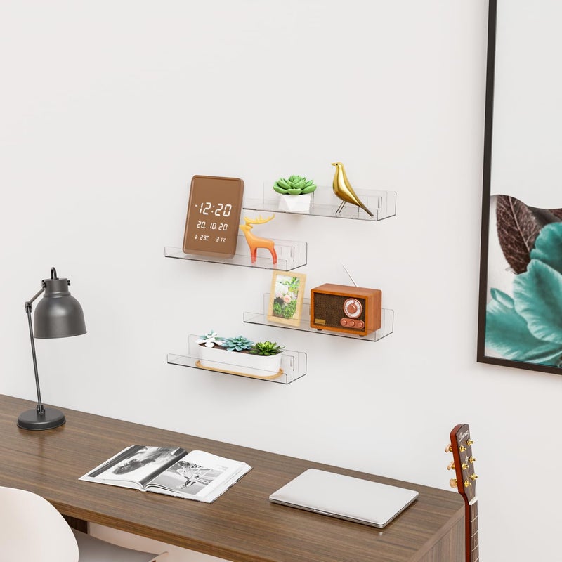 Yieach Floating Shelves with Adhesive (Clear, 15 in - 6 Pack) - Image 5
