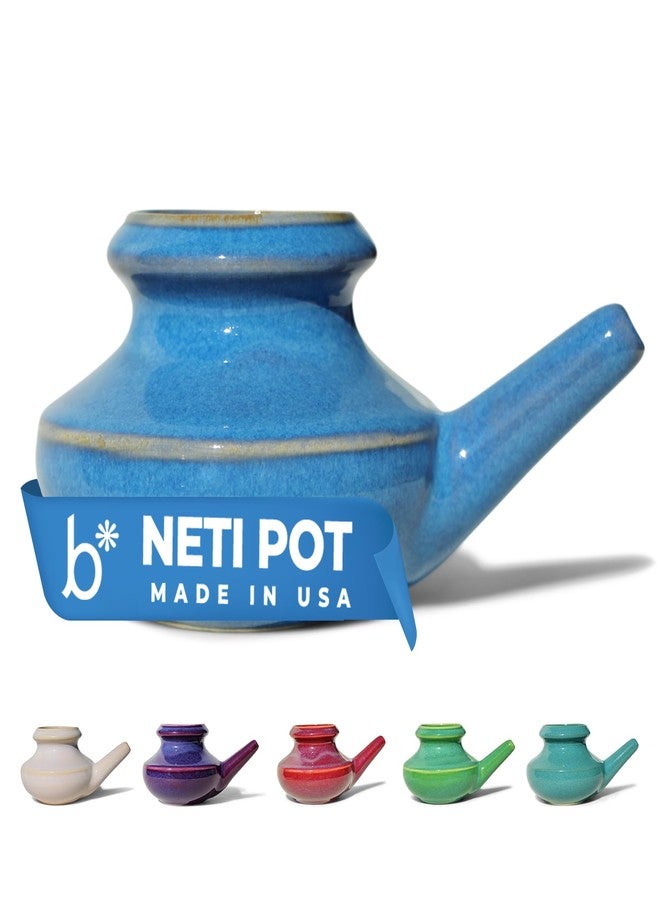 Baraka Premium US Made Handcrafted Durable Ceramic Neti Pot - Nose Cleaner Nasal Cleaner - Sinus - Tool Kit for Home - Gifts for Mom (Blue) - Image 1