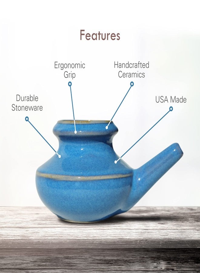 Baraka Premium US Made Handcrafted Durable Ceramic Neti Pot - Nose Cleaner Nasal Cleaner - Sinus - Tool Kit for Home - Gifts for Mom (Blue) - Image 3
