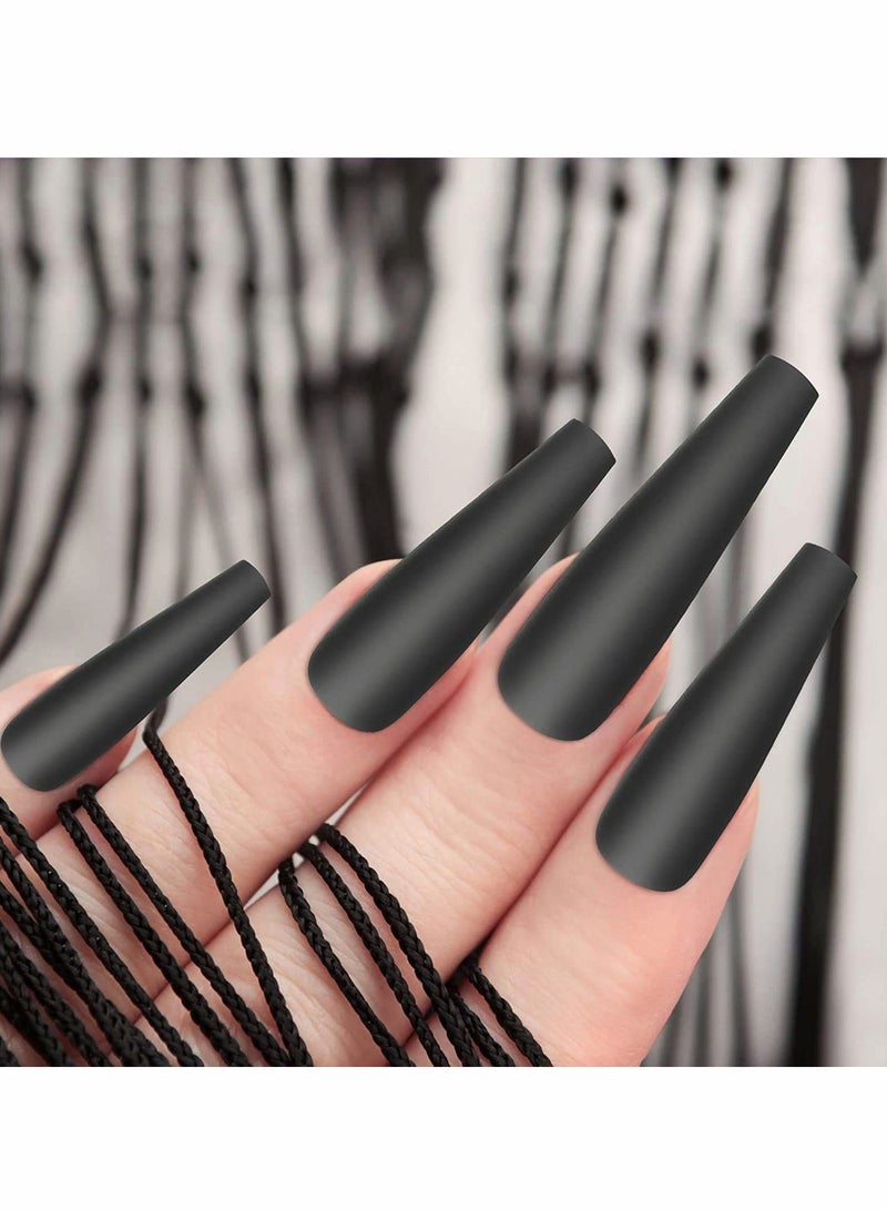 100 Pieces Matte Extra Long Ballerina Press on Nails Coffin False Nails Solid Color Full Cover Fake Nails Matte Coffin False Nails with Box for Women Girls DIY Nail Decorations (Black) - Image 4