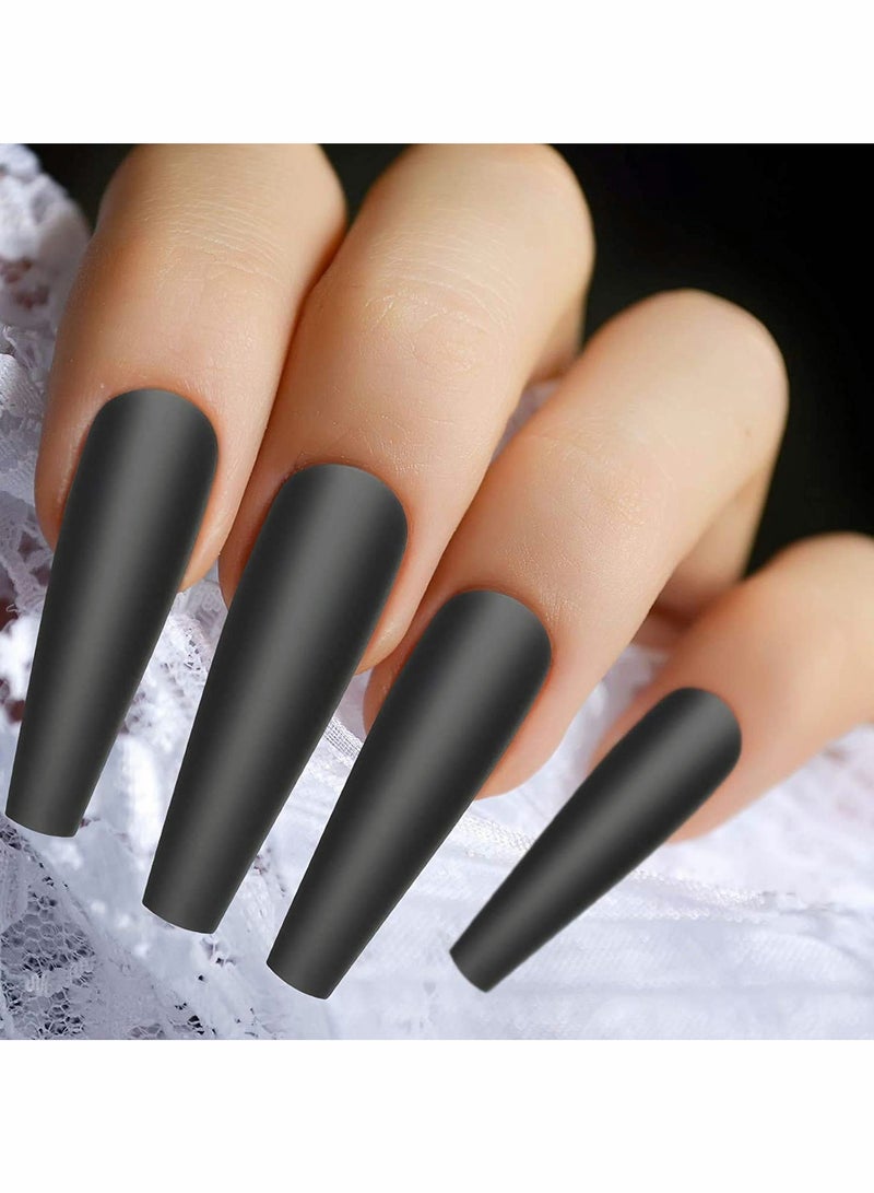 100 Pieces Matte Extra Long Ballerina Press on Nails Coffin False Nails Solid Color Full Cover Fake Nails Matte Coffin False Nails with Box for Women Girls DIY Nail Decorations (Black) - Image 3