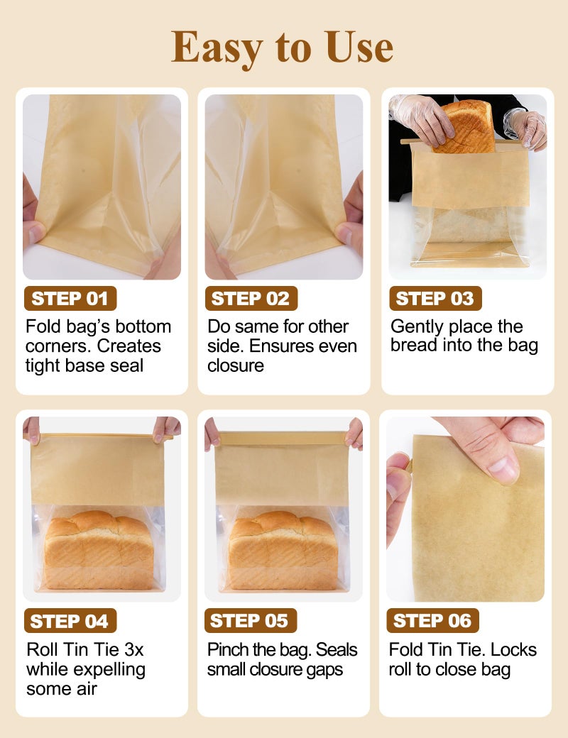 FireKylin Bakery Bags with Tin Tie Tab Lock 3.9"x3.1"x 8.2" Bread Bags for Homemade Bread Cookie Bags Good Choice Breads,Goodies,Baked,Goods and Cookie Packaging (50, Small) - Image 5