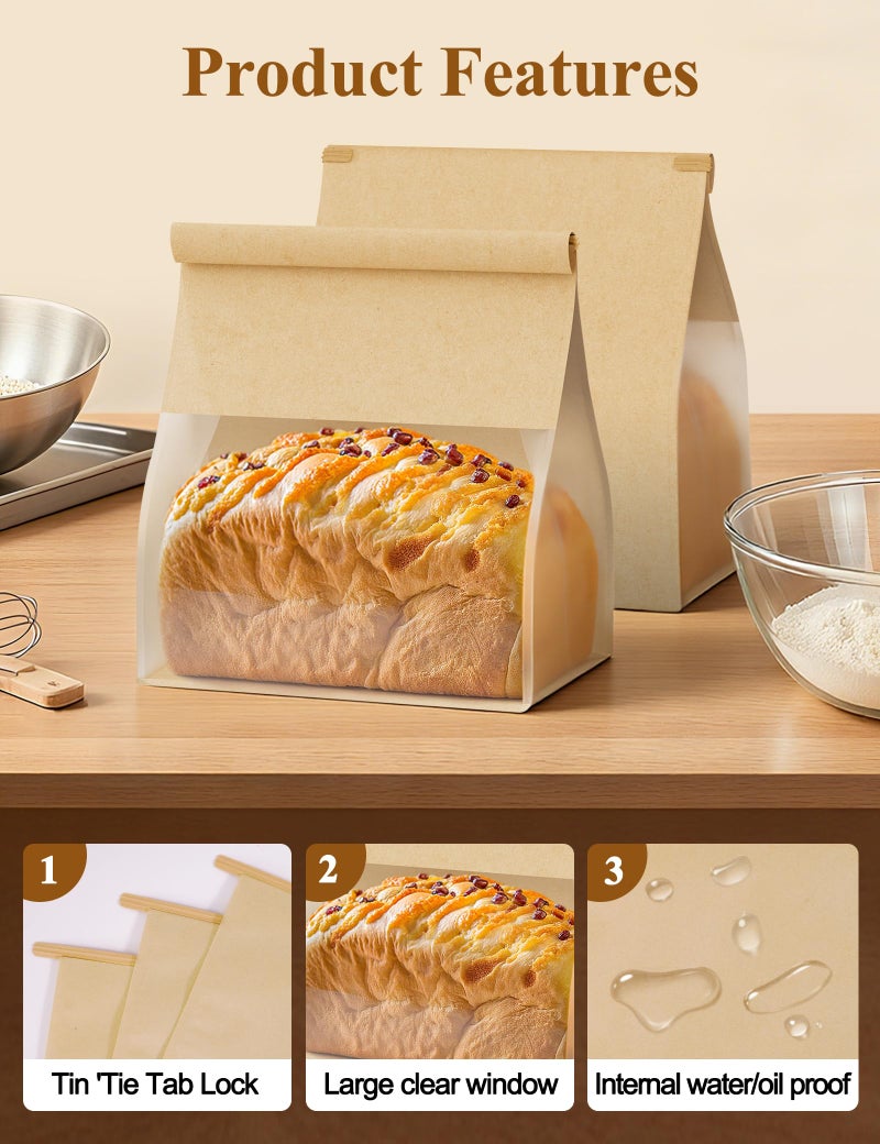 FireKylin Bakery Bags with Tin Tie Tab Lock 3.9"x3.1"x 8.2" Bread Bags for Homemade Bread Cookie Bags Good Choice Breads,Goodies,Baked,Goods and Cookie Packaging (50, Small) - Image 3