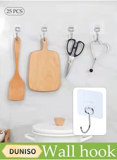 DUNISO 25 Pcs Adhesive Wall Hooks,Transparent Self Adhesive Hooks, Multifunctional Heavy Duty Wall Adhesive Hooks, Capable Of Bearing 20kg, Waterproof And Oil Resistant, Suitable For Kitchens, Bathrooms, Bedrooms And Offices  - Image 1