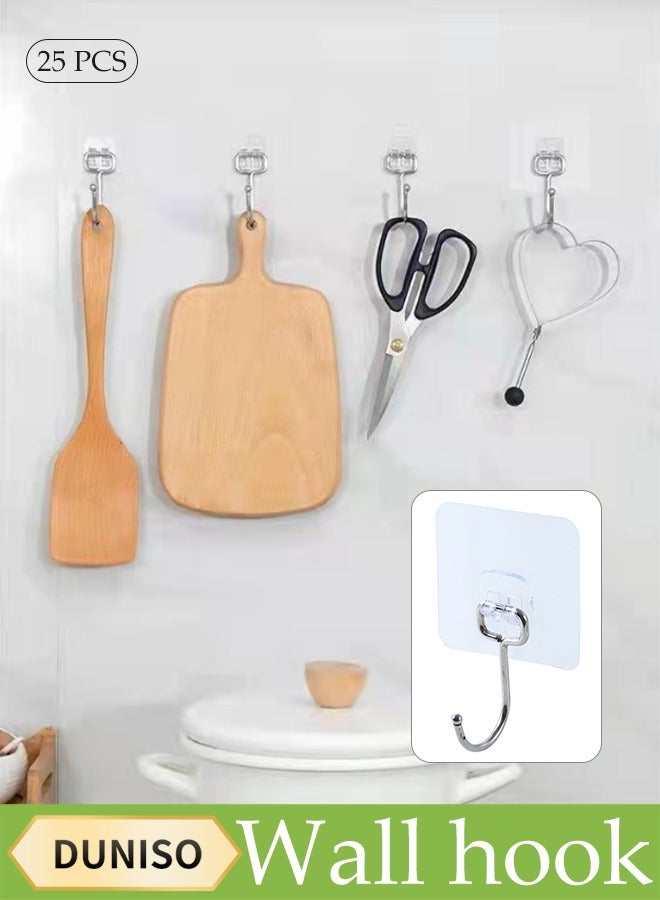 DUNISO 25 Pcs Adhesive Wall Hooks,Transparent Self Adhesive Hooks, Multifunctional Heavy Duty Wall Adhesive Hooks, Capable Of Bearing 20kg, Waterproof And Oil Resistant, Suitable For Kitchens, Bathrooms, Bedrooms And Offices  - Image 1