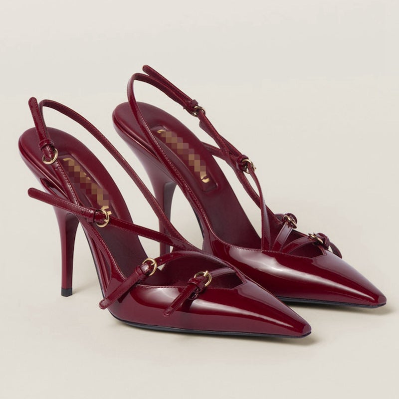 Elegant Square Toe Heeled Sandals with Ankle Strap wine red 7cm