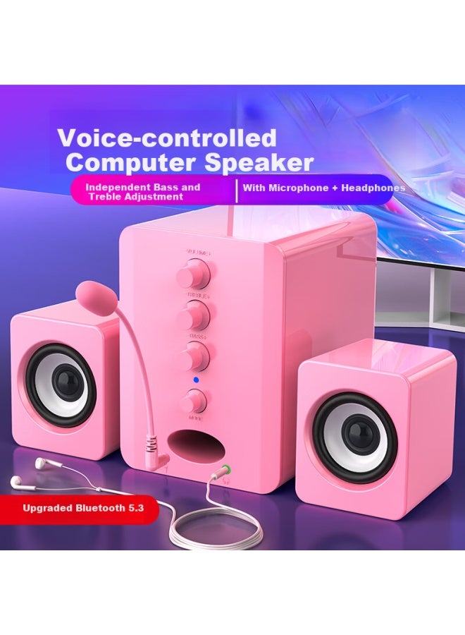 Computer Speakers, Multimedia Bluetooth Speaker, Desktop 2.1 Subwoofer, Active Desktop Usb Wired Speakers, Home Use, For Mobile Phones And Laptops, With Microphone, Headphone Integrated
