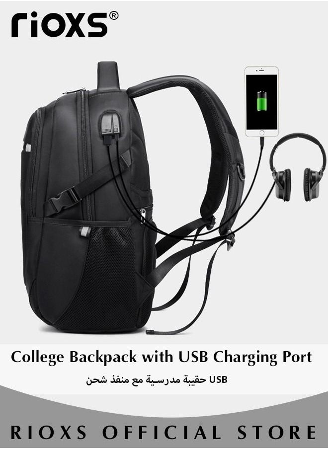 RIOXS Business Laptop Backpack Water Resistant Anti-Theft College Backpack with USB Charging Port and Lock 15.6 Inch Computer Backpacks for Women Men Casual Hiking Travel Daypack  - Image 5