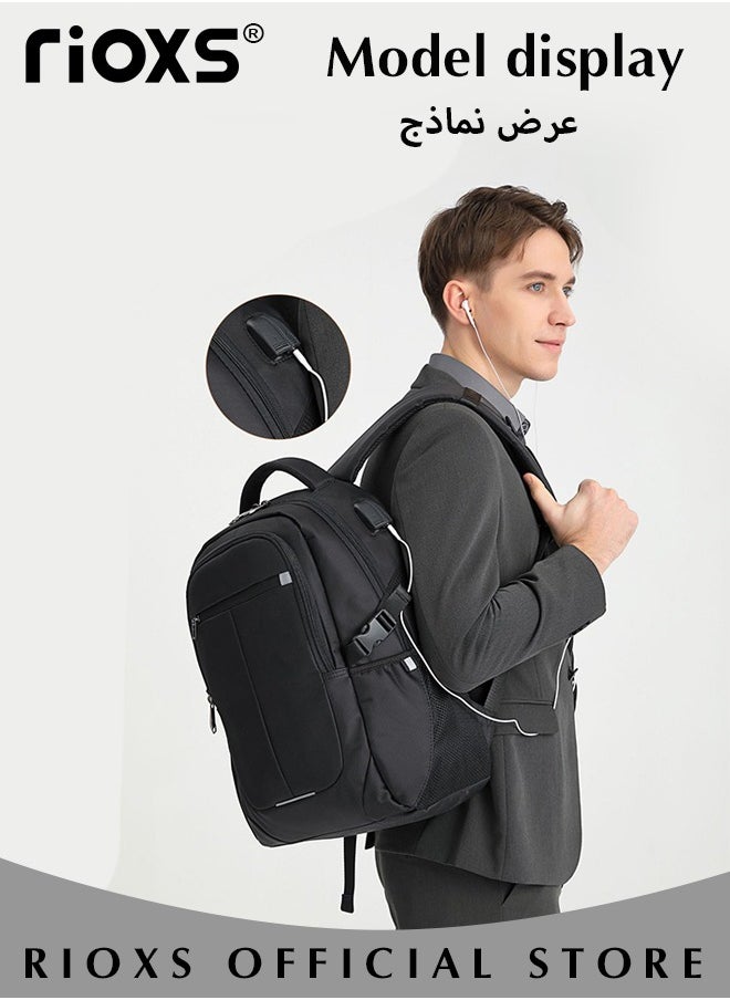 RIOXS Business Laptop Backpack Water Resistant Anti-Theft College Backpack with USB Charging Port and Lock 15.6 Inch Computer Backpacks for Women Men Casual Hiking Travel Daypack  - Image 2