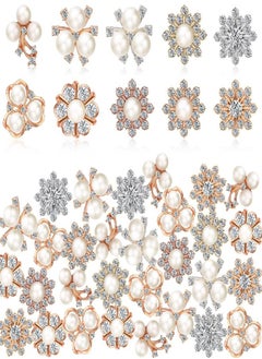 Geosar 80 Pieces Pearl Rhinestone Buttons Faux Pearl Brooch Gold Rhinestone Brooch Silver Rhinestone Embellishments Crystal Rhinestones Brooch Pins for Wedding Bouquet Jewelry Making DIY Crafts  - Image 4