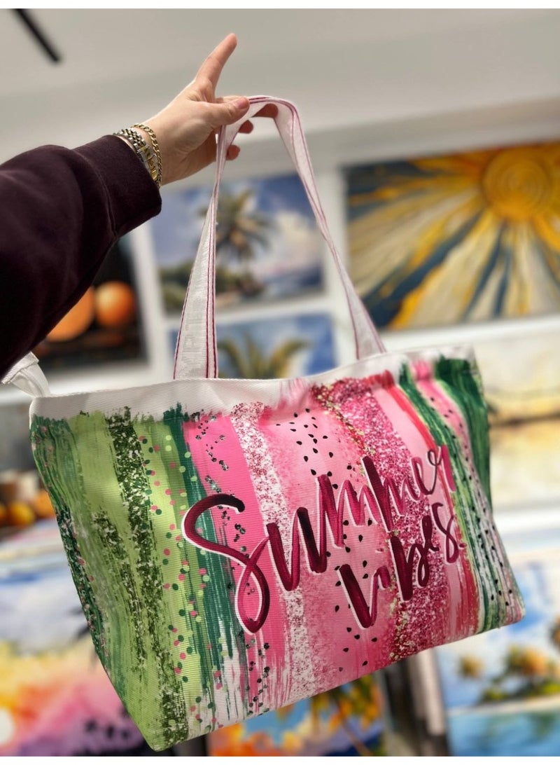 Waterproof beach tote bag with a makeup clutch—a large gabardine beach bag with high-quality double-sided printing, perfect for travel and summer vacations - Image 1