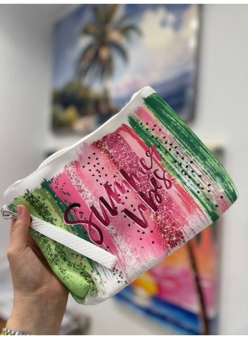 Waterproof beach tote bag with a makeup clutch—a large gabardine beach bag with high-quality double-sided printing, perfect for travel and summer vacations - Image 2