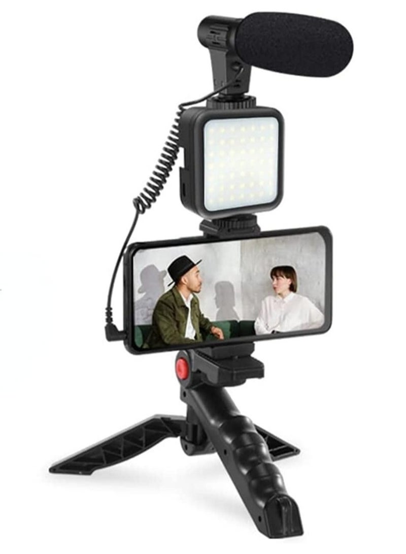 إلترازون Smartphone & Camera Vlogging Studio Kits Video Shooting Photography Suit with Microphone LED Fill Light Mini Tripod - Image 1