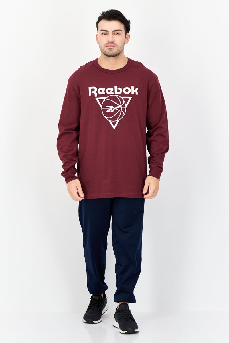 Reebok تي شيرت رياضي للرجال بأكمام طويلة مناسب للخارج، مارون - Image 4