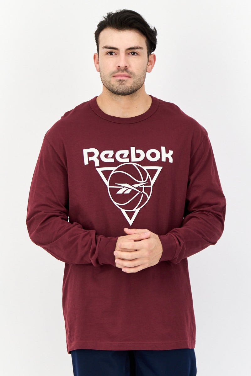Reebok تي شيرت رياضي للرجال بأكمام طويلة مناسب للخارج، مارون - Image 1