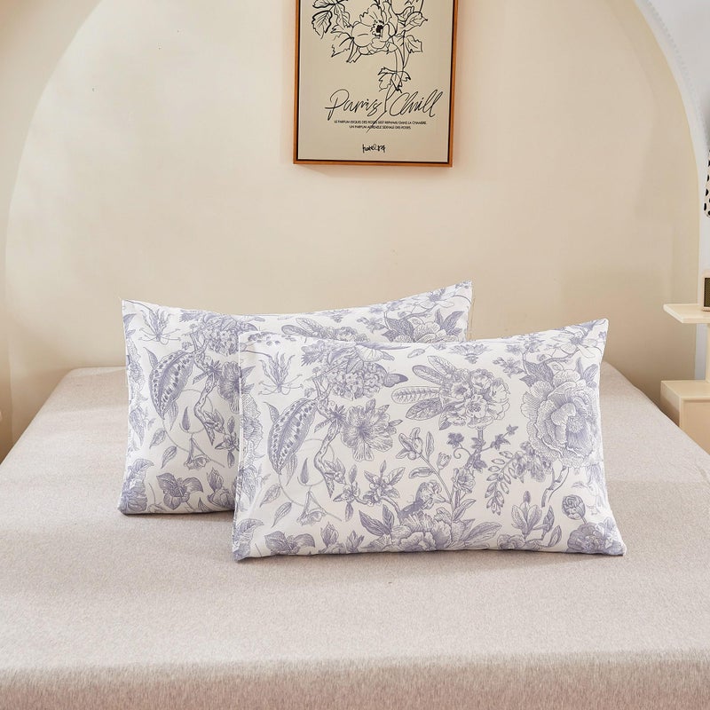 ECOCOTT ECOCOTT 2 Pack Pillowcase Queen Size with Vintage Floral Pillow Cases Set  100% Cotton Queen Pillow Covers Envelope Closure (Queen  20""x30"")  - Image 2