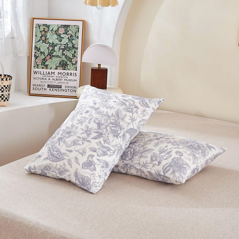 ECOCOTT ECOCOTT 2 Pack Pillowcase Queen Size with Vintage Floral Pillow Cases Set  100% Cotton Queen Pillow Covers Envelope Closure (Queen  20""x30"")  - Image 3