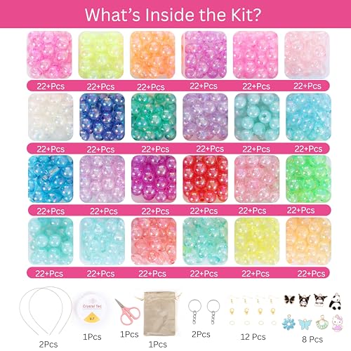 ambitieux DIY Jewellery Making Kit for Kids – 24 Colours Pearl Beads Set with Charms & Accessories | Birthday Gift for Girls Age 5, 6, 7, 8, 9, 10, 11, 12+ Years (24 Color 8mm Rainbow Beads) - Image 2