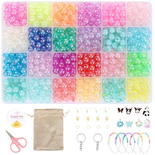 ambitieux DIY Jewellery Making Kit for Kids – 24 Colours Pearl Beads Set with Charms & Accessories | Birthday Gift for Girls Age 5, 6, 7, 8, 9, 10, 11, 12+ Years (24 Color 8mm Rainbow Beads) - Image 1