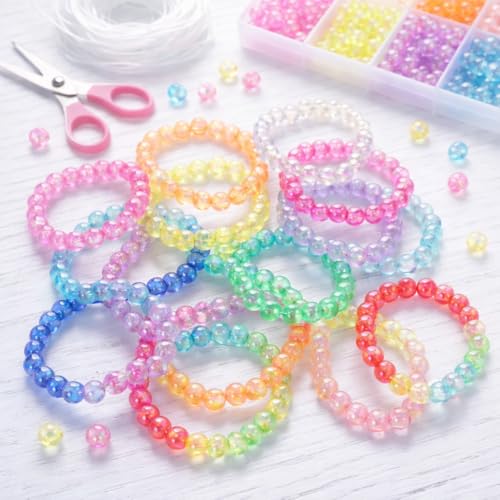 ambitieux DIY Jewellery Making Kit for Kids – 24 Colours Pearl Beads Set with Charms & Accessories | Birthday Gift for Girls Age 5, 6, 7, 8, 9, 10, 11, 12+ Years (24 Color 8mm Rainbow Beads) - Image 3