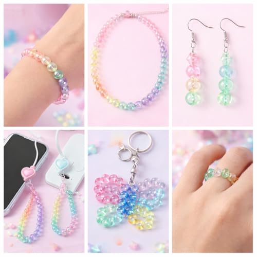 ambitieux DIY Jewellery Making Kit for Kids – 24 Colours Pearl Beads Set with Charms & Accessories | Birthday Gift for Girls Age 5, 6, 7, 8, 9, 10, 11, 12+ Years (24 Color 8mm Rainbow Beads) - Image 5