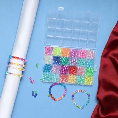 ambitieux DIY Jewellery Making Kit for Kids – 24 Colours Pearl Beads Set with Charms & Accessories | Birthday Gift for Girls Age 5, 6, 7, 8, 9, 10, 11, 12+ Years (24 Color 8mm Rainbow Beads) - Image 4